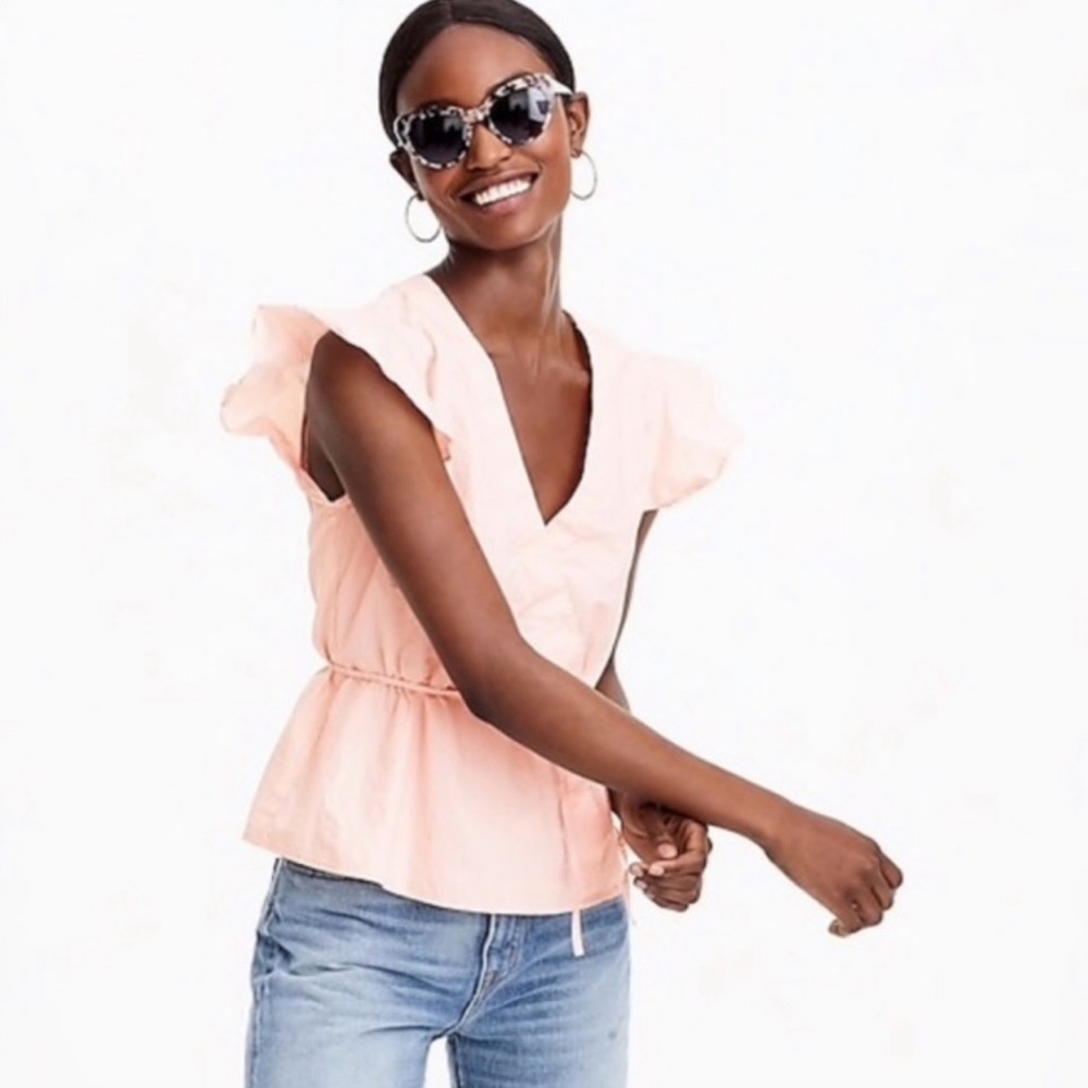 J. CREW Flutter Sleeve Wrap Top in Cotton Poplin Soft Pink Size 14